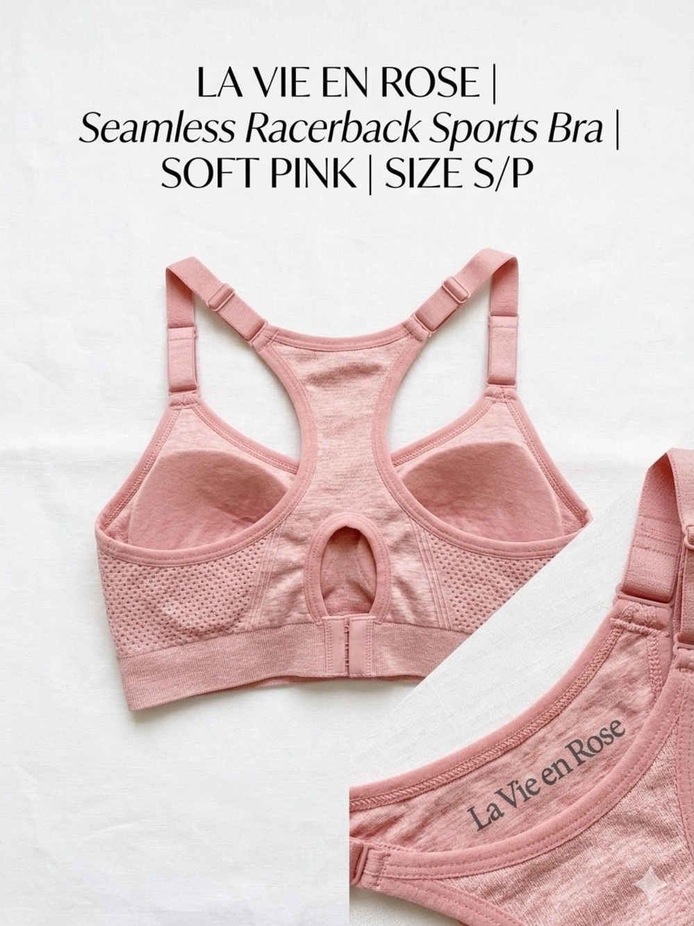 La Vie en Rose Seamless Racerback Sports Bra – Soft Pink VGUC US S/P